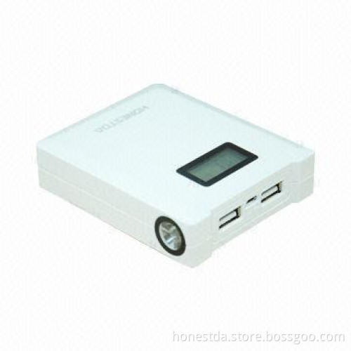 Dual USB Universal Plug Mobile Phone Charger with LCD Power Indicator and LED Flashlight